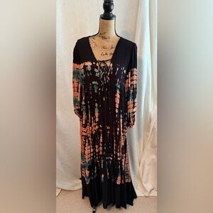 Young Fabulous & Broke - Black, Peach & Teal Long sleeve maxi dress
